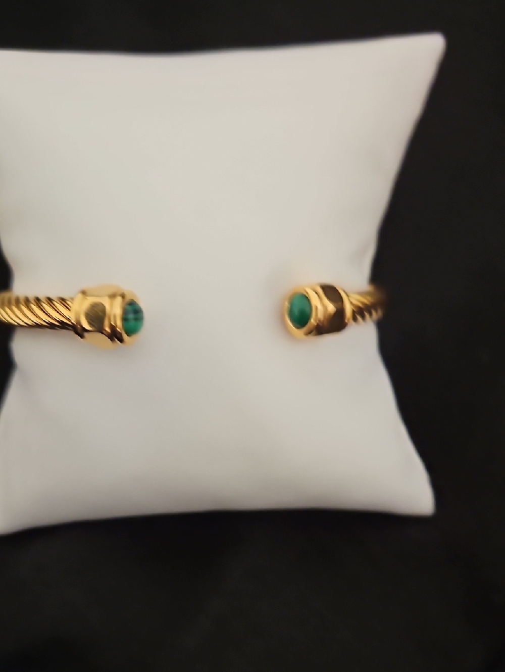 Gold-Tone Open Cuff Bracelet with Green Stone Ends